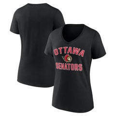 NHL Black Ottawa Senators Logo Athletic Women's Arch Victory V-Neck T-Shirt