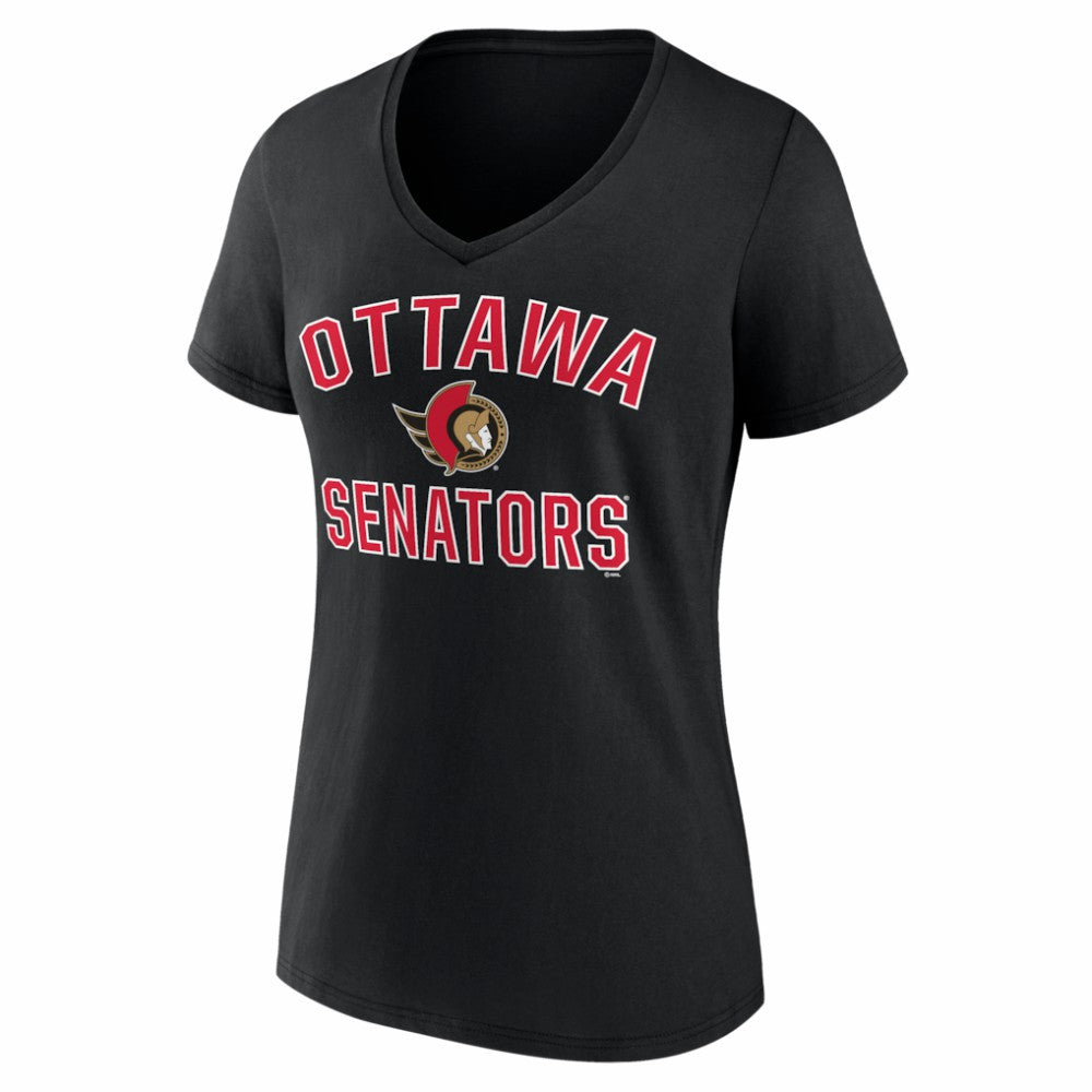 NHL Black Ottawa Senators Logo Athletic Women's Arch Victory V-Neck T-Shirt