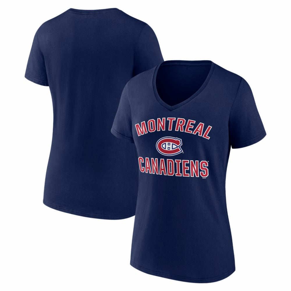 NHL Navy Montreal Canadiens Logo Athletic Women's Arch Victory V-Neck T-Shirt