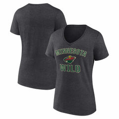 NHL Heather Charcoal Minnesota Wild Logo Athletic Women's Arch Victory V-Neck T-Shirt
