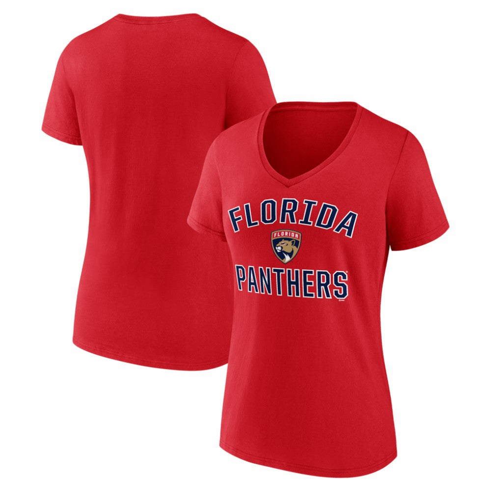 NHL Red Florida Panthers Logo Athletic Women's Arch Victory V-Neck T-Shirt