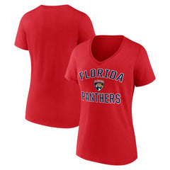 NHL Red Florida Panthers Logo Athletic Women's Arch Victory V-Neck T-Shirt