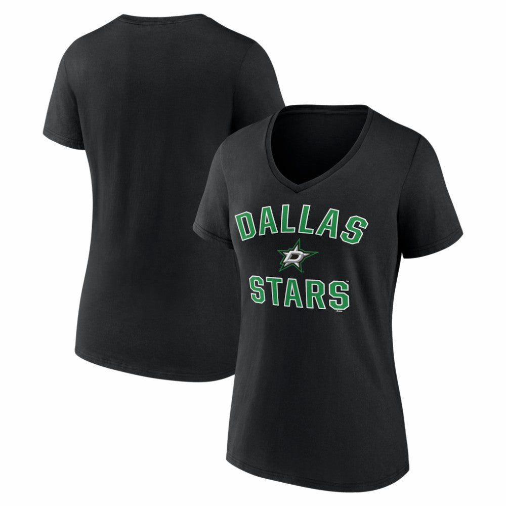NHL Black Dallas Stars Logo Athletic Women's Arch Victory V-Neck T-Shirt