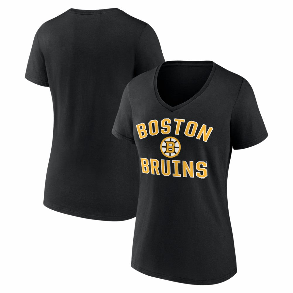 NHL Black Boston Bruins Logo Athletic Women's Arch Victory V-Neck T-Shirt