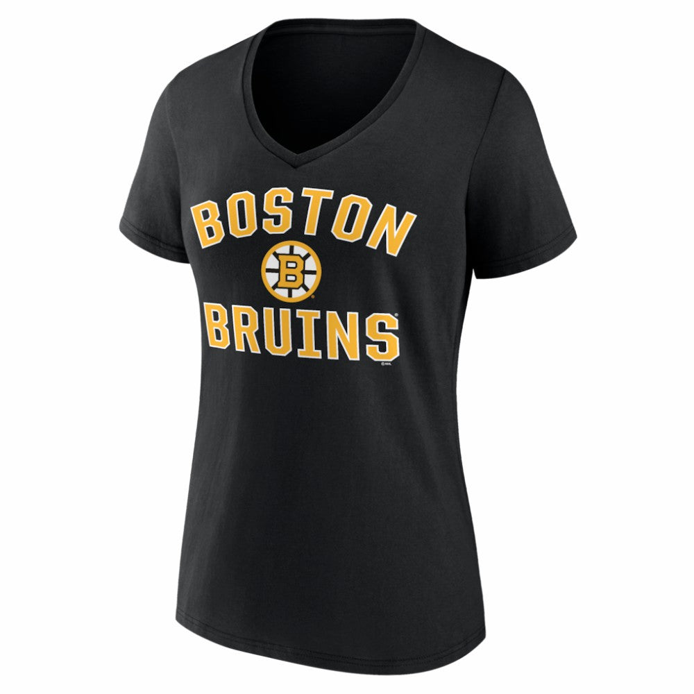 NHL Black Boston Bruins Logo Athletic Women's Arch Victory V-Neck T-Shirt