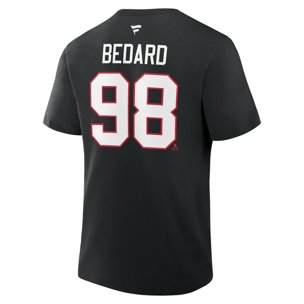 NHL Black Connor Bedard Chicago Blackhawks Fanatics Authentic Stack Name & Number T-Shirt