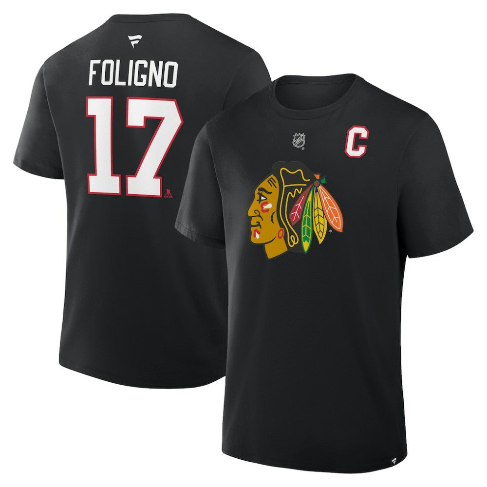 NHL Black Nick Foligno Chicago Blackhawks Fanatics Authentic Stack Name & Number T-Shirt