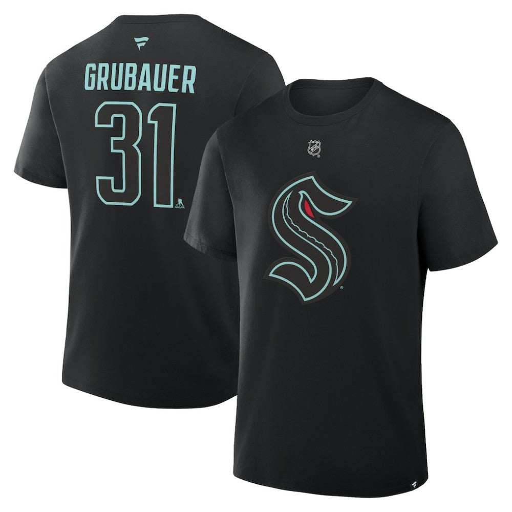 NHL Black Philipp Grubauer Seattle Kraken Fanatics Authentic Stack Name & Number T-Shirt