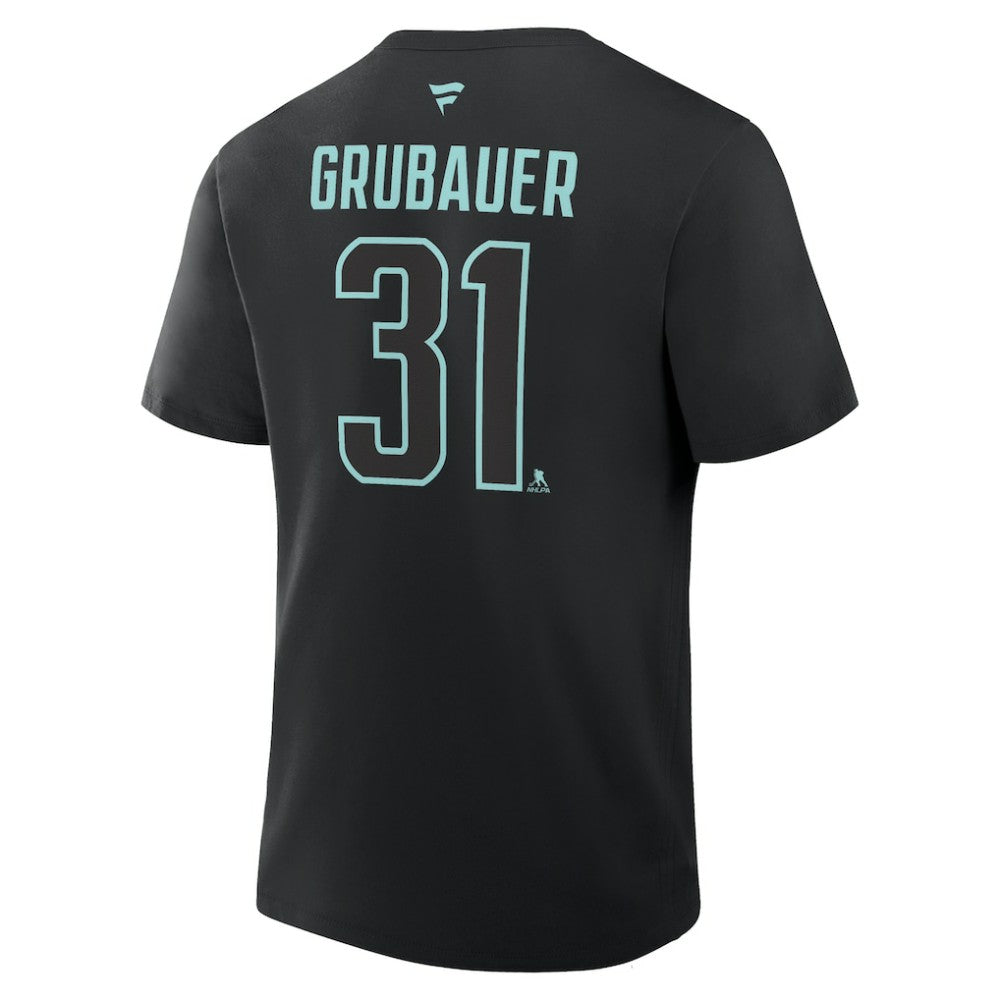 NHL Black Philipp Grubauer Seattle Kraken Fanatics Authentic Stack Name & Number T-Shirt