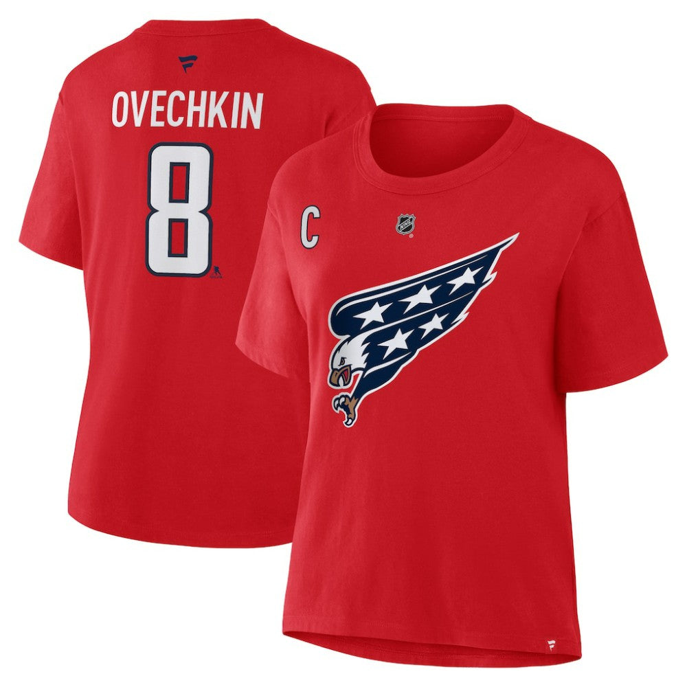 NHL Red Alexander Ovechkin Washington Capitals Fanatics Women's Authentic Stack Name & Number T-Shirt