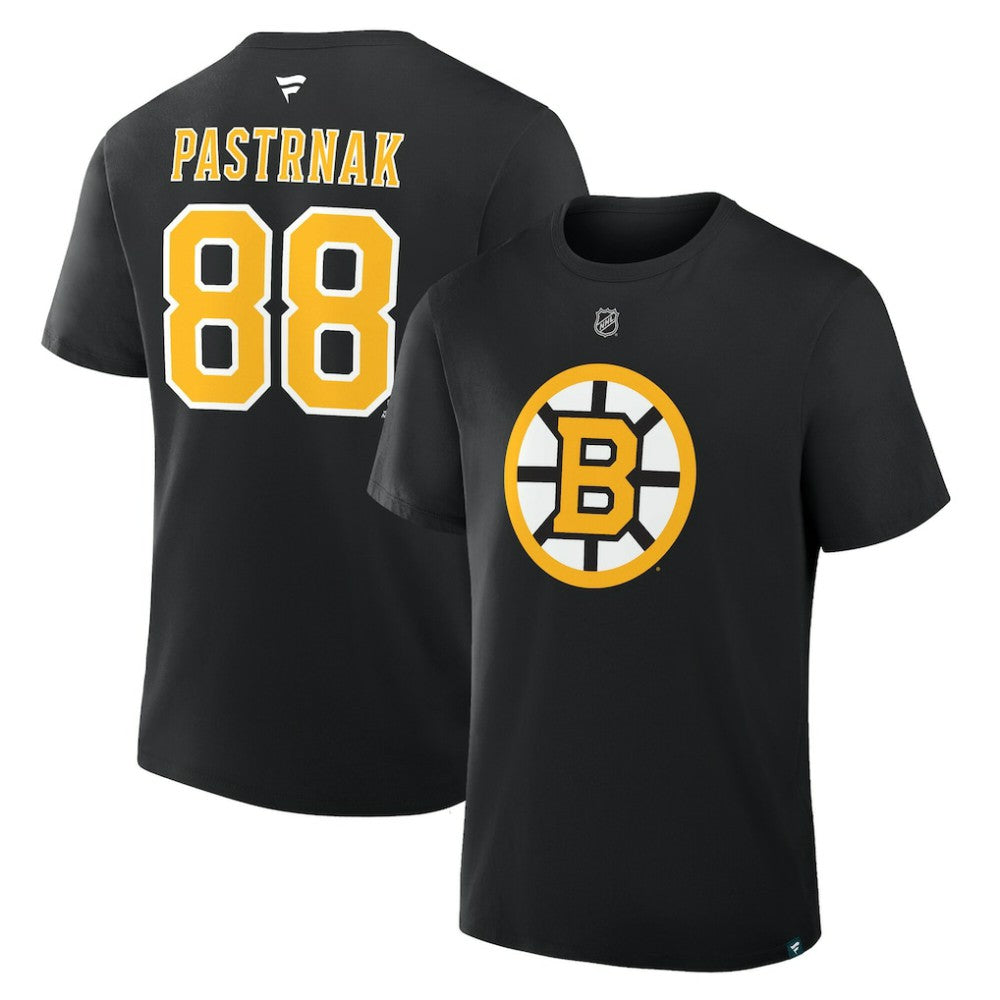 NHL Black David Pastrnak Boston Bruins Fanatics Authentic Stack Name & Number T-Shirt