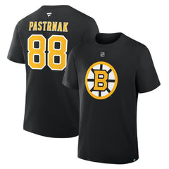 NHL Black David Pastrnak Boston Bruins Fanatics Authentic Stack Name & Number T-Shirt
