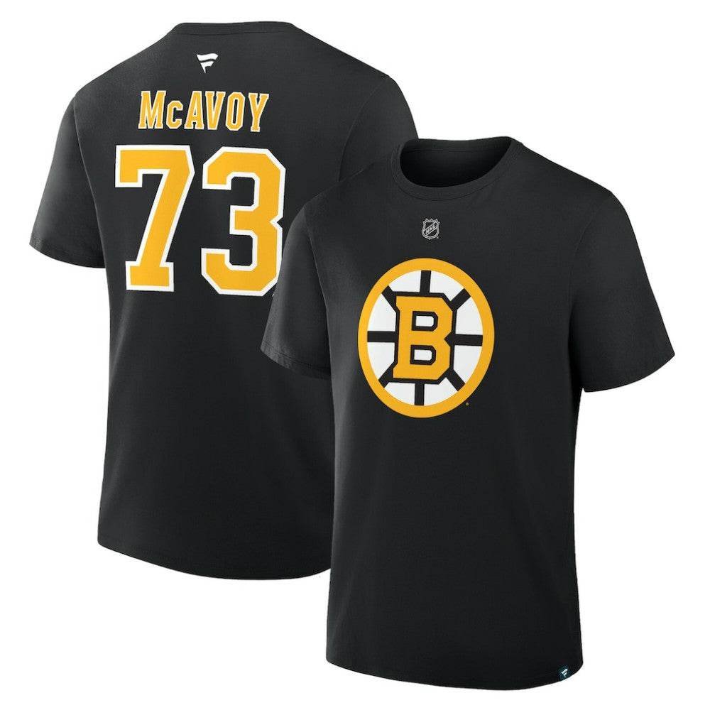 NHL Black Charlie McAvoy Boston Bruins Fanatics Authentic Stack Name & Number T-Shirt