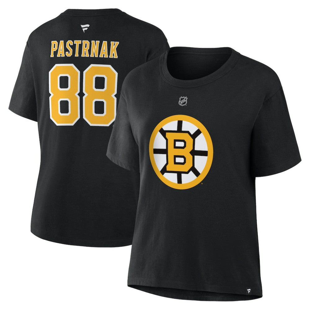 NHL Black David Pastrnak Boston Bruins Fanatics Women's Authentic Stack Name & Number T-Shirt