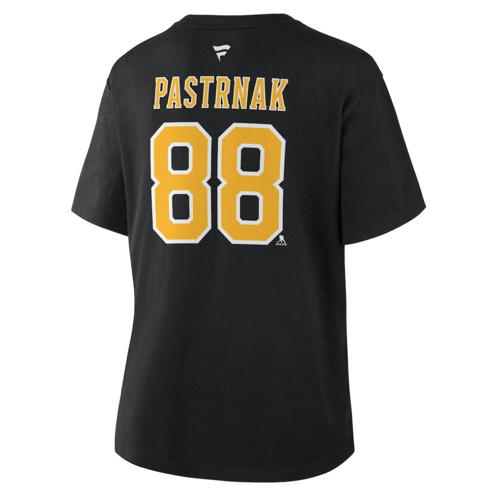 NHL Black David Pastrnak Boston Bruins Fanatics Women's Authentic Stack Name & Number T-Shirt
