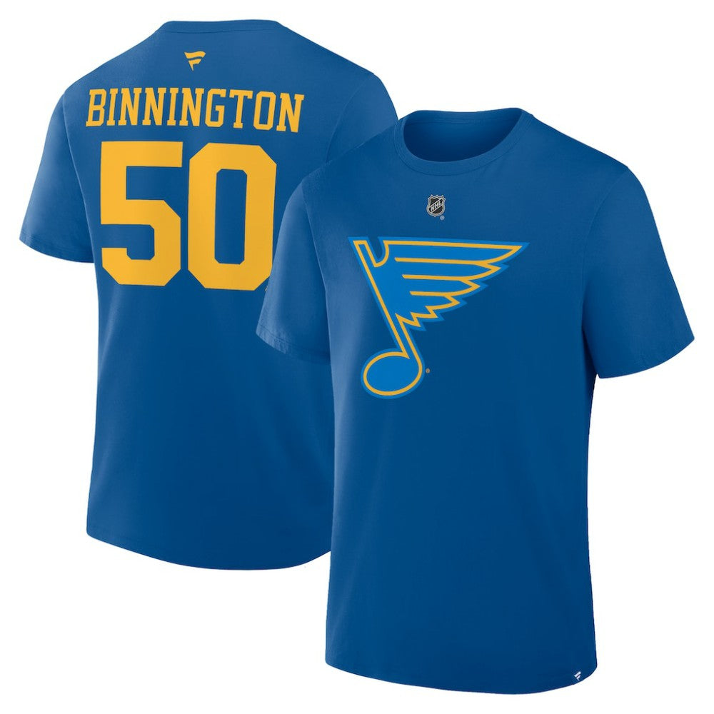 NHL Blue Jordan Binnington St. Louis Blues Fanatics Authentic Stack Name & Number T-Shirt