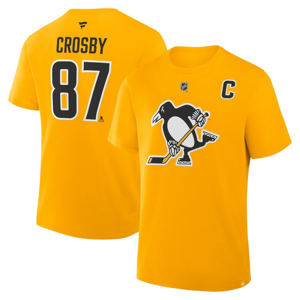 NHL Gold Sidney Crosby Pittsburgh Penguins Fanatics Authentic Stack Name & Number T-Shirt