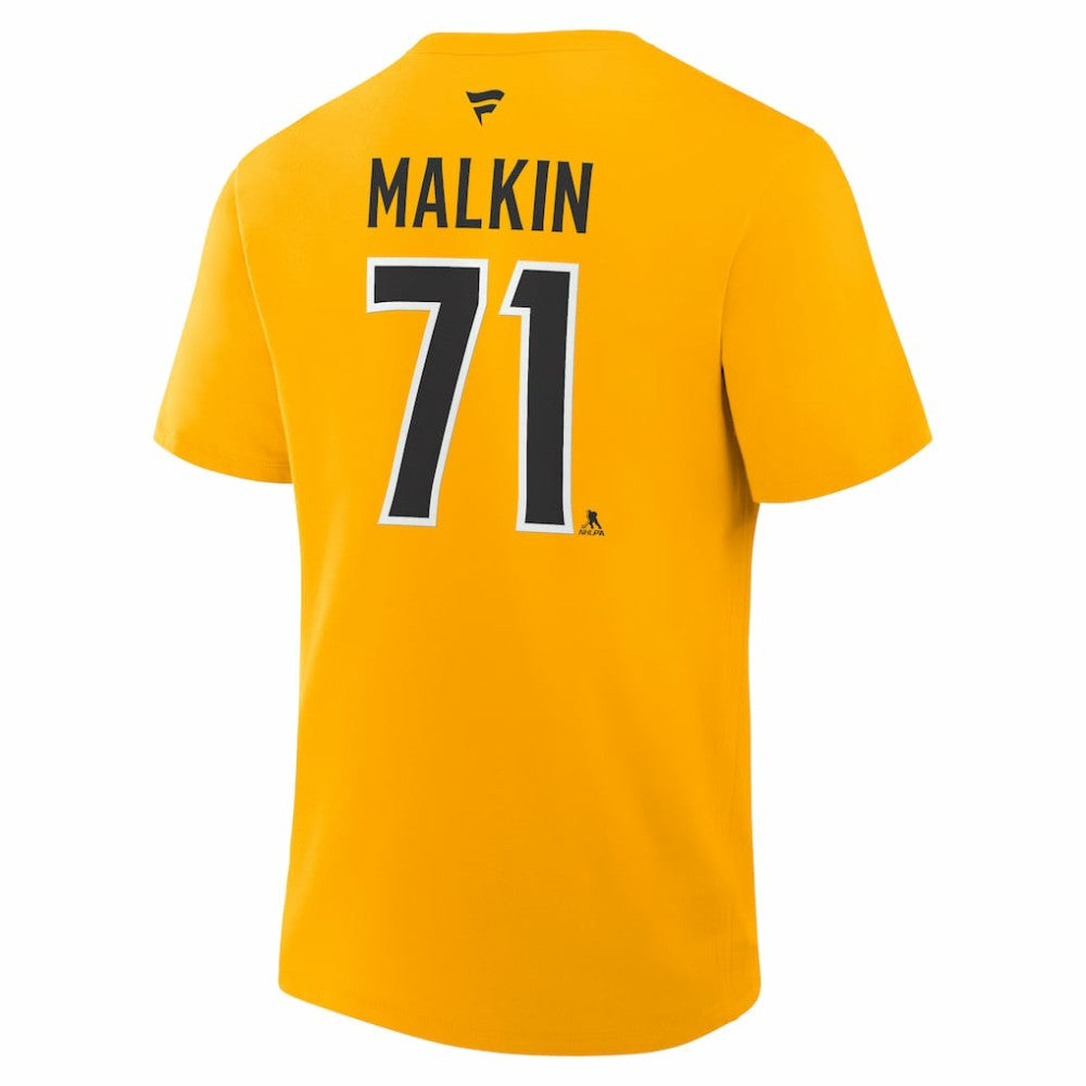 NHL Gold Evgeni Malkin Pittsburgh Penguins Fanatics Authentic Stack Name & Number T-Shirt