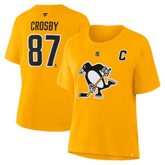NHL Gold Sidney Crosby Pittsburgh Penguins Fanatics Women's Authentic Stack Name & Number T-Shirt
