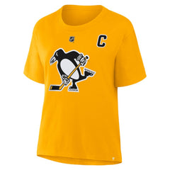 NHL Gold Sidney Crosby Pittsburgh Penguins Fanatics Women's Authentic Stack Name & Number T-Shirt