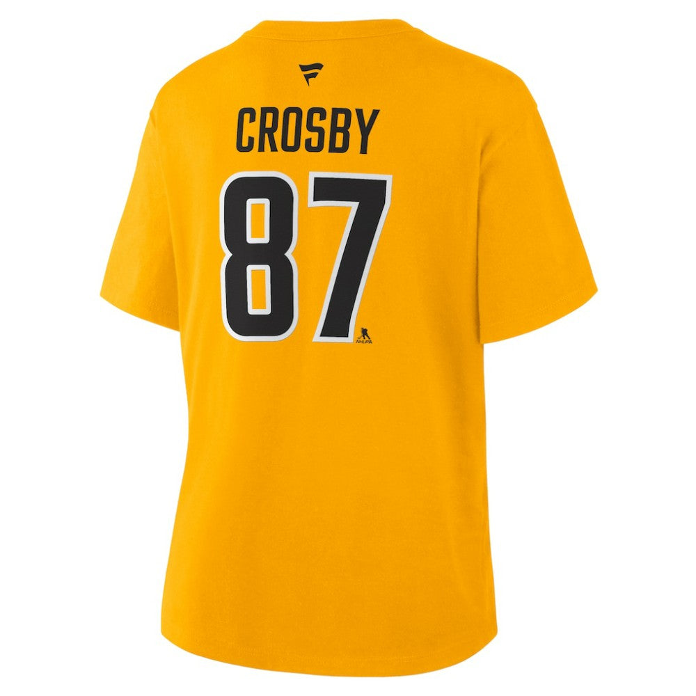 NHL Gold Sidney Crosby Pittsburgh Penguins Fanatics Women's Authentic Stack Name & Number T-Shirt