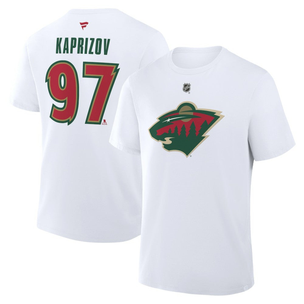 NHL White Kirill Kaprizov Minnesota Wild Fanatics Authentic Stack Name & Number T-Shirt