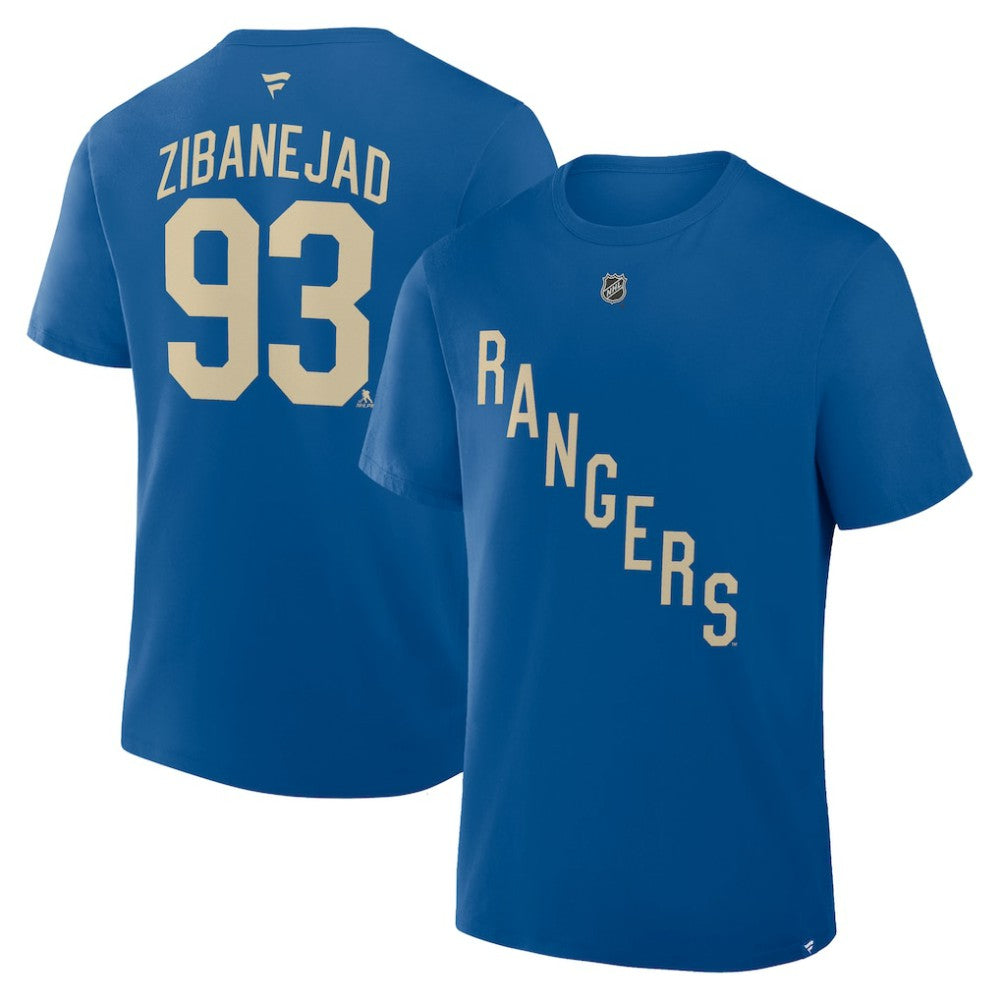 NHL Blue Mika Zibanejad New York Rangers Fanatics Authentic Stack Name & Number T-Shirt