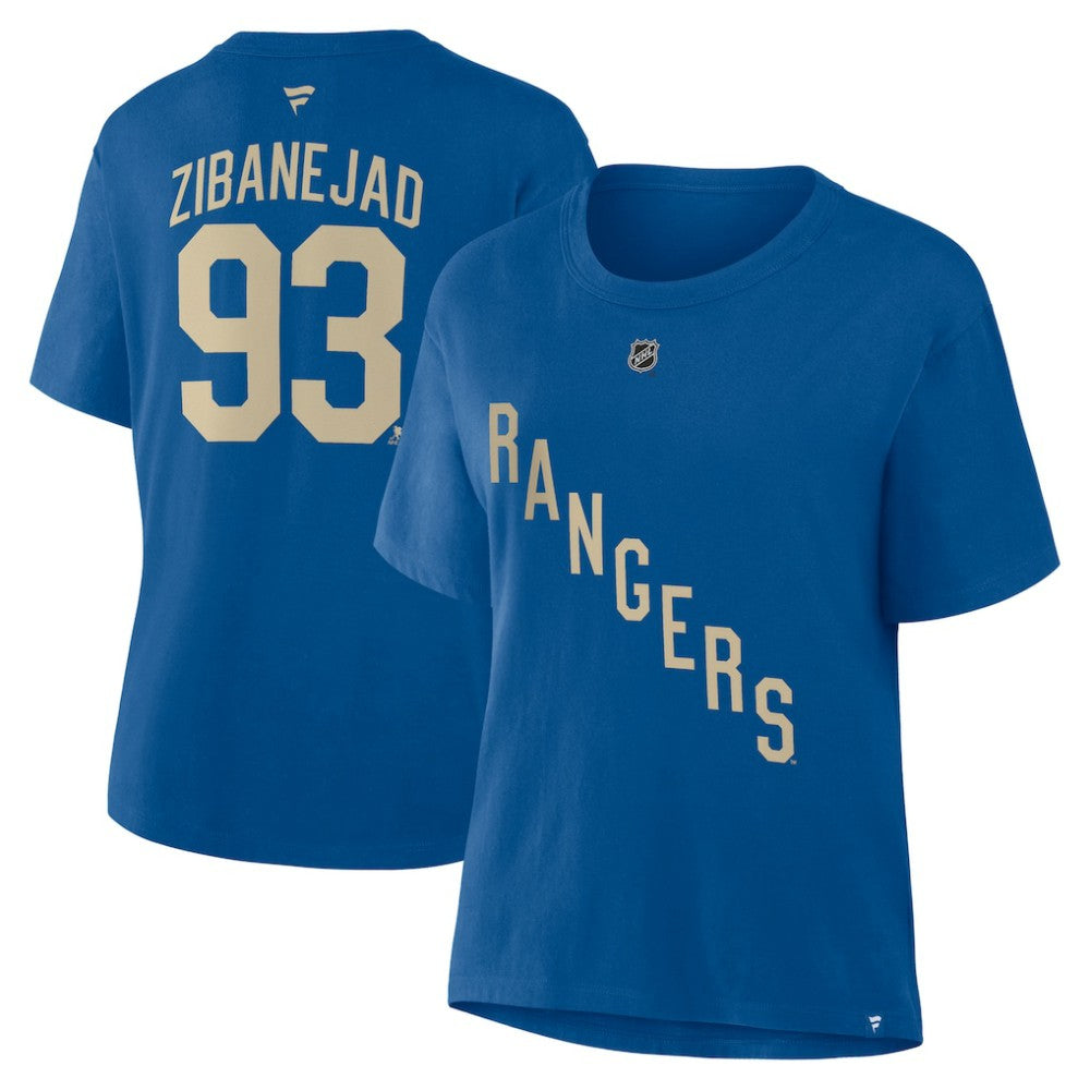 NHL Blue Mika Zibanejad New York Rangers Fanatics Women's Authentic Stack Name & Number T-Shirt