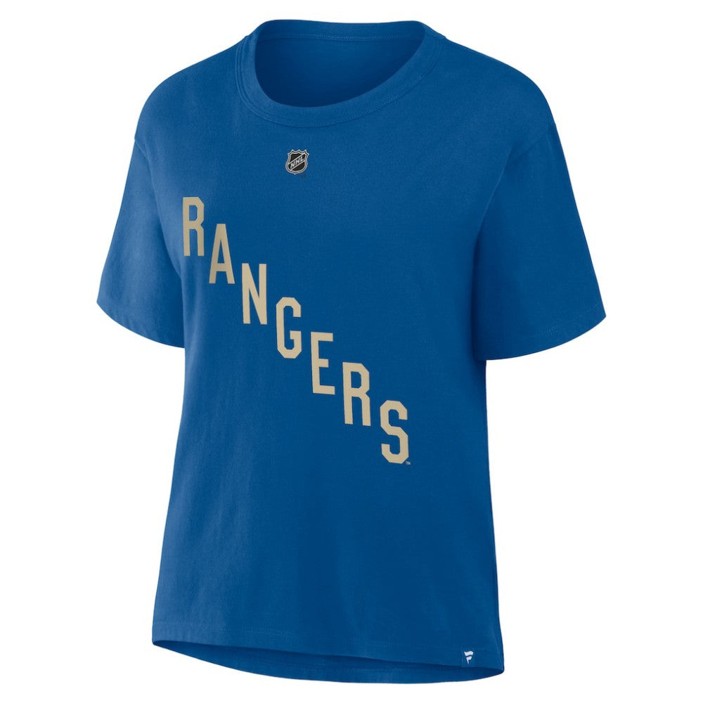 NHL Blue Mika Zibanejad New York Rangers Fanatics Women's Authentic Stack Name & Number T-Shirt