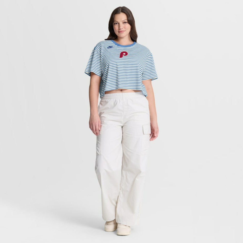 MLB Philadelphia Phillies Nike Women's Cooperstown Collection Striped Cropped T-Shirt
