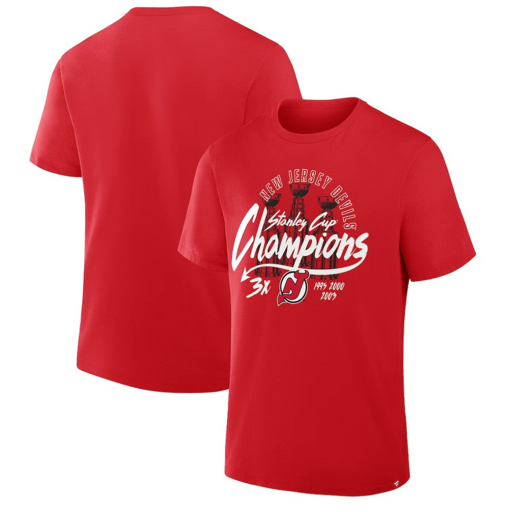 NHL Red New Jersey Devils Fanatics 3x Stanley Cup Champions T-Shirt