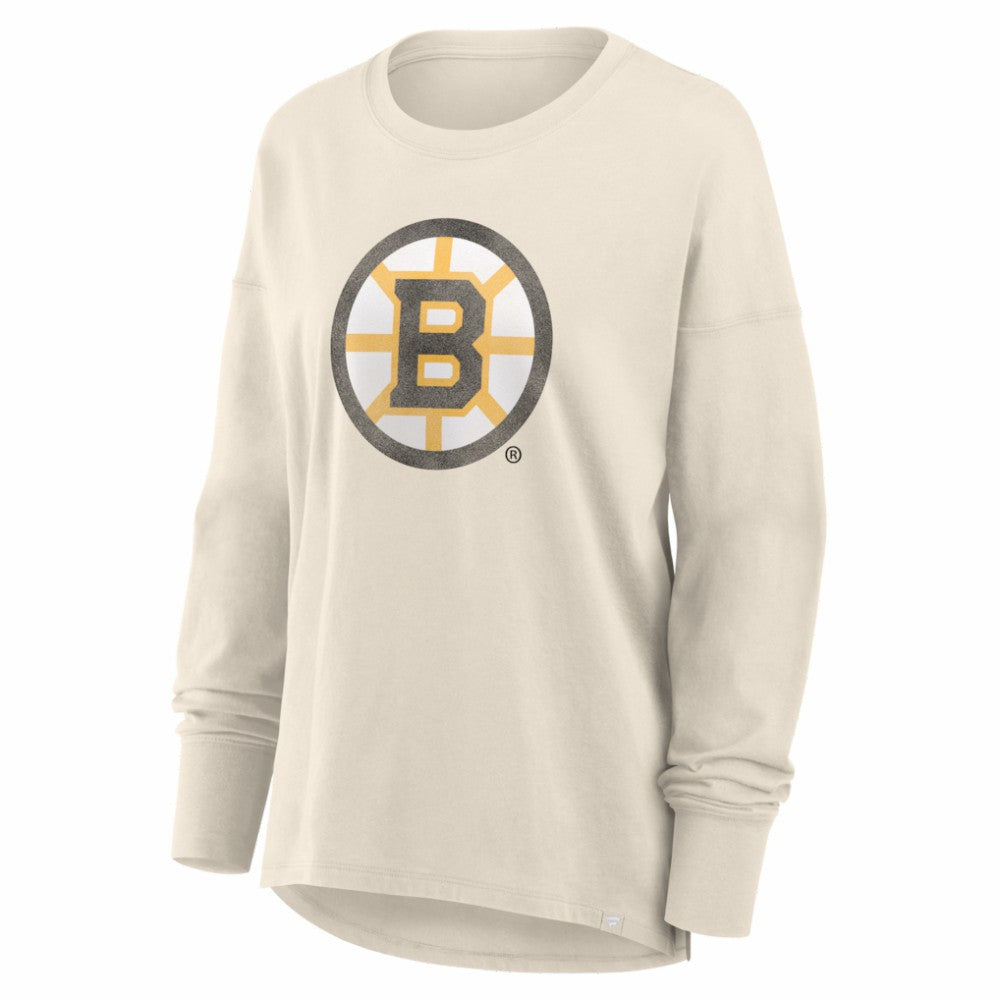 NHL Cream Boston Bruins Fanatics Women's Distressed Logo Long Sleeve T-Shirt