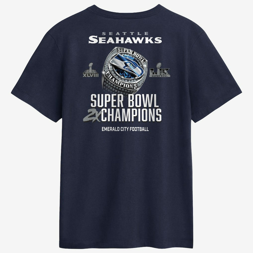 Two-Time Super Bowl Champions Downtown Ring Club T-Shirt - Seattle Seahawks
