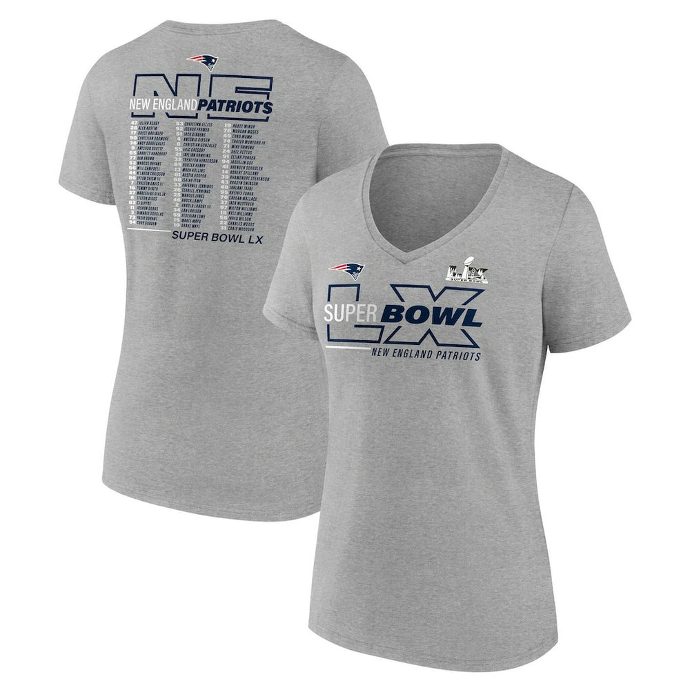 Women's Super Bowl LX Roster V-Neck T-Shirt - New England Patriots
