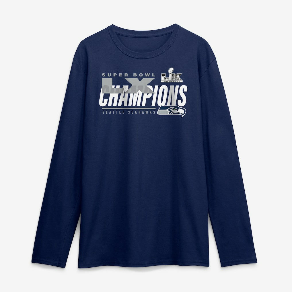 Super Bowl LX Champions Iconic Victory Long Sleeve T-Shirt - Seattle Seahawks