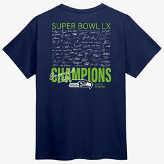 Super Bowl LX Champions Autograph Signing Roster T-Shirt - Seattle Seahawks