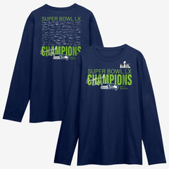 Super Bowl LX Champions Autograph Signing Long Sleeve Roster T-Shirt - Seattle Seahawks