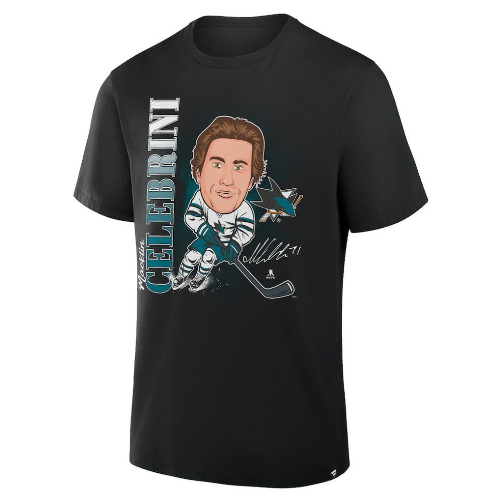 NHL Black Macklin Celebrini San Jose Sharks Fanatics Caricature Player T-Shirt