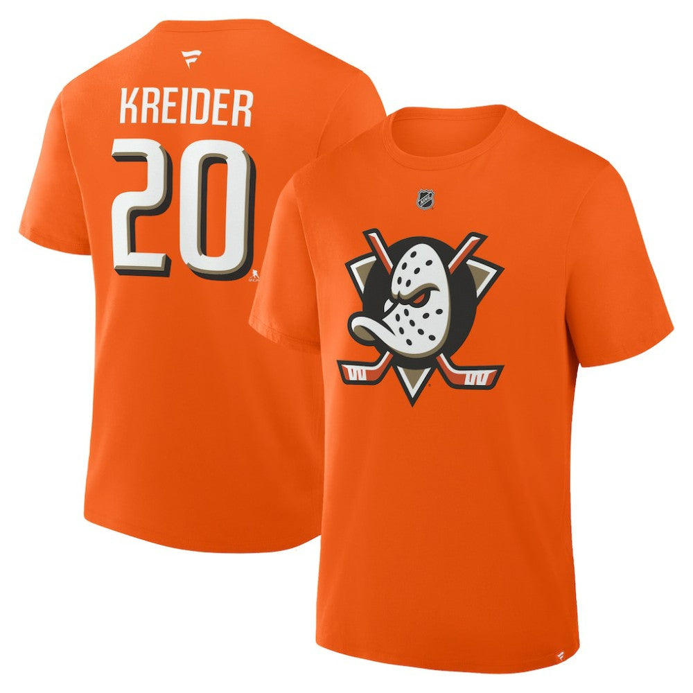 NHL Orange Chris Kreider Anaheim Ducks Fanatics Authentic Stack Name & Number T-Shirt