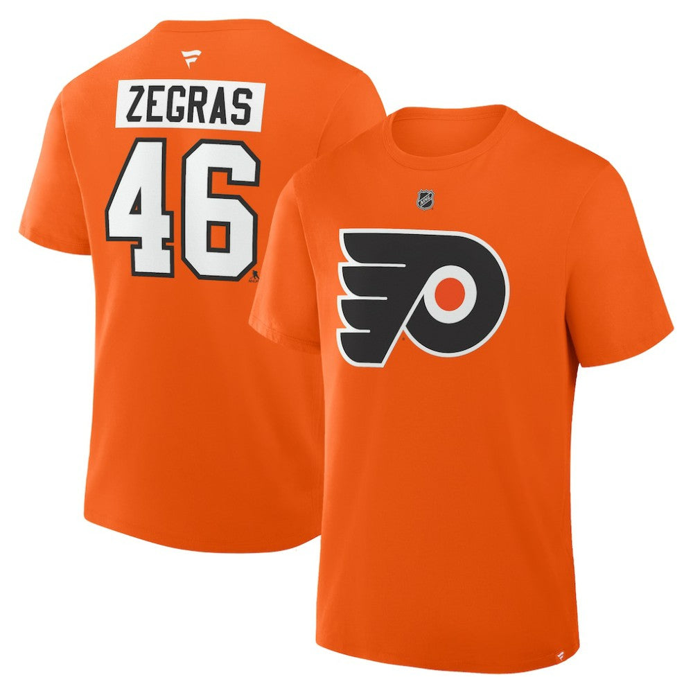 NHL Orange Trevor Zegras Philadelphia Flyers Fanatics Authentic Stack Name & Number T-Shirt