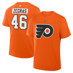NHL Orange Trevor Zegras Philadelphia Flyers Fanatics Authentic Stack Name & Number T-Shirt
