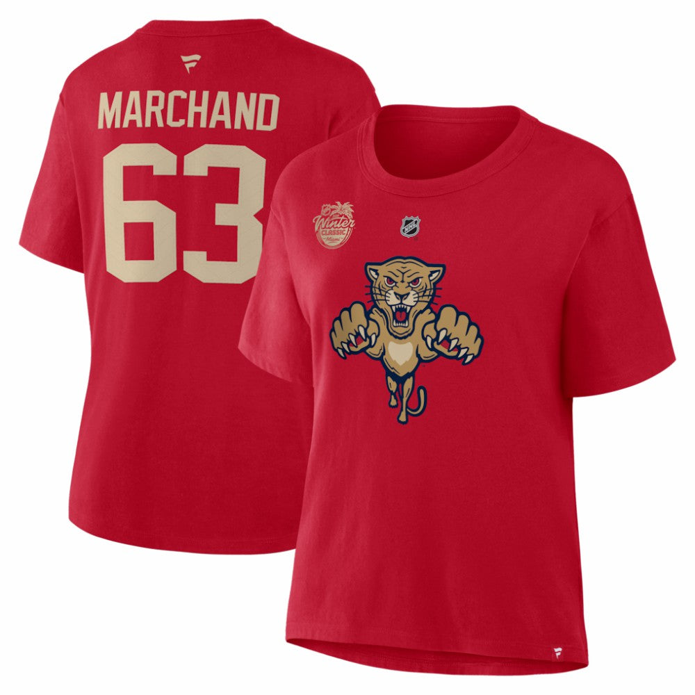 NHL Red Brad Marchand Florida Panthers Fanatics Women's 2026 NHL Winter Classic Authentic Stack Name & Number T-Shirt