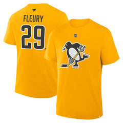 NHL Gold Marc-Andre Fleury Pittsburgh Penguins Fanatics Authentic Stack Name & Number T-Shirt