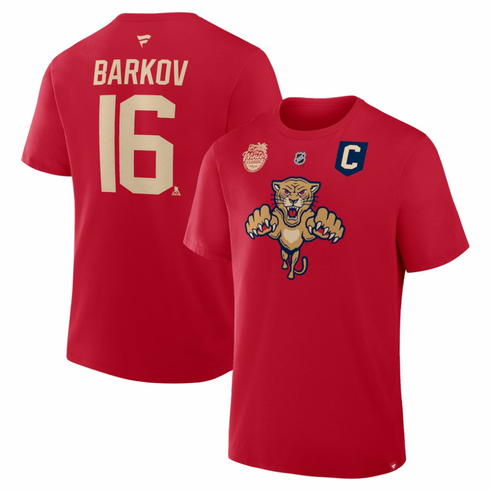 NHL Red Aleksander Barkov Florida Panthers Fanatics 2026 NHL Winter Classic Authentic Stack Name & Number T-Shirt