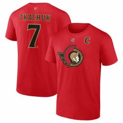 NHL Red Brady Tkachuk Ottawa Senators Fanatics Captain's Patch Authentic Stack Name & Number T-Shirt