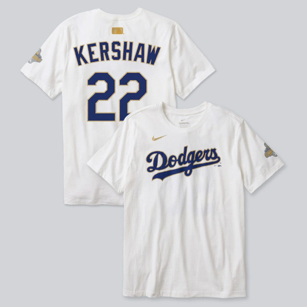 MLB Clayton Kershaw Los Angeles Dodgers Nike 2026 Gold Collection Player Name & Number T-Shirt