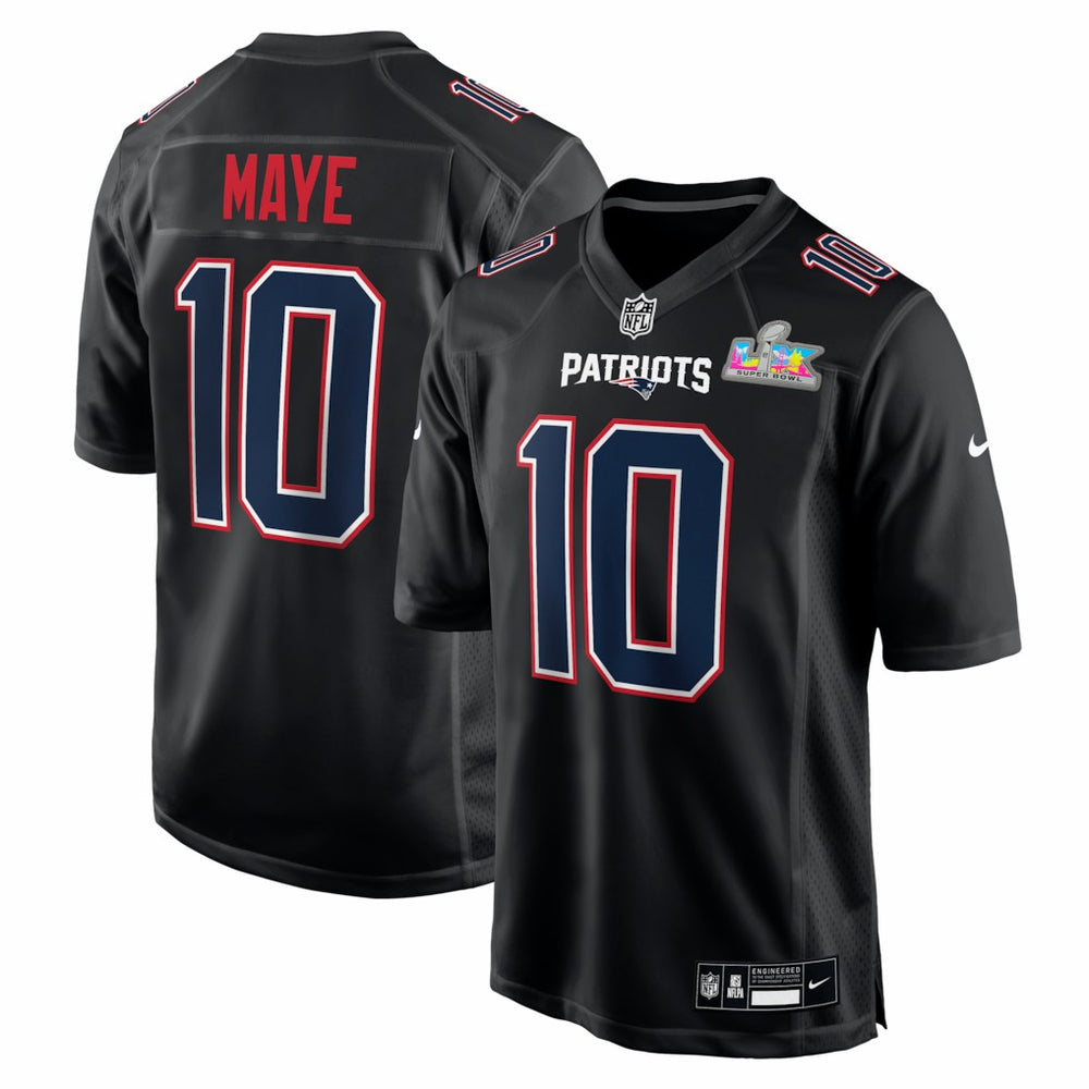 Drake Maye  Super Bowl LX Patch Carbon Fashion Game Jersey - New England Patriots