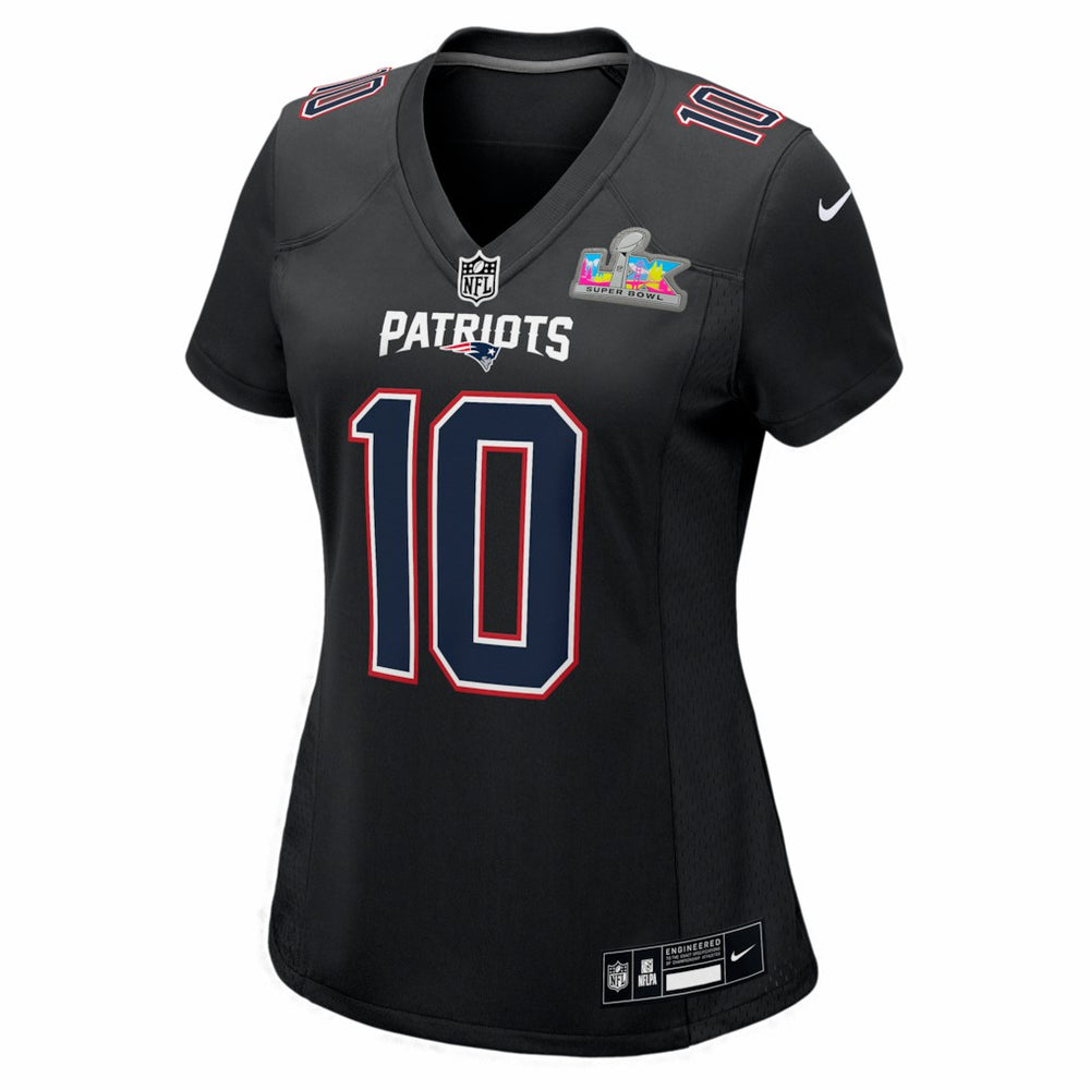 Drake Maye  Women's Super Bowl LX Patch Carbon Fashion Game Jersey - New England Patriots