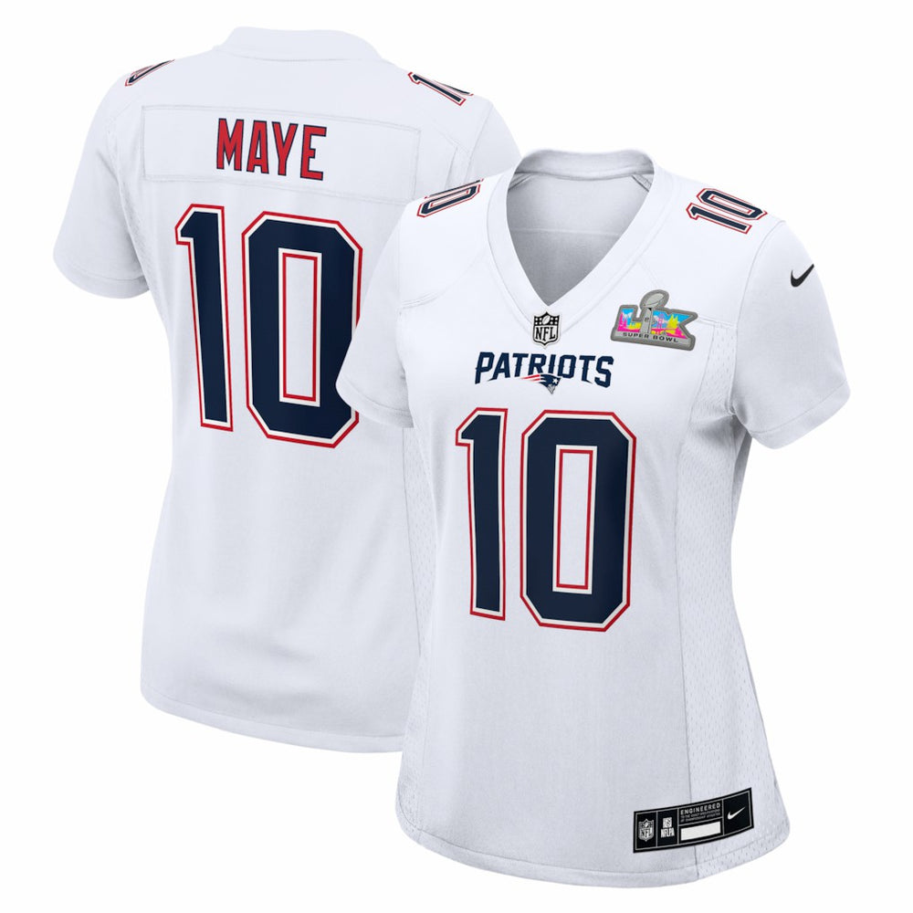 Drake Maye  Women's Super Bowl LX Patch Tundra Fashion Game Jersey - New England Patriots