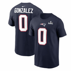 Christian Gonzalez  Super Bowl LX Patch Name & Number T-Shirt - New England Patriots